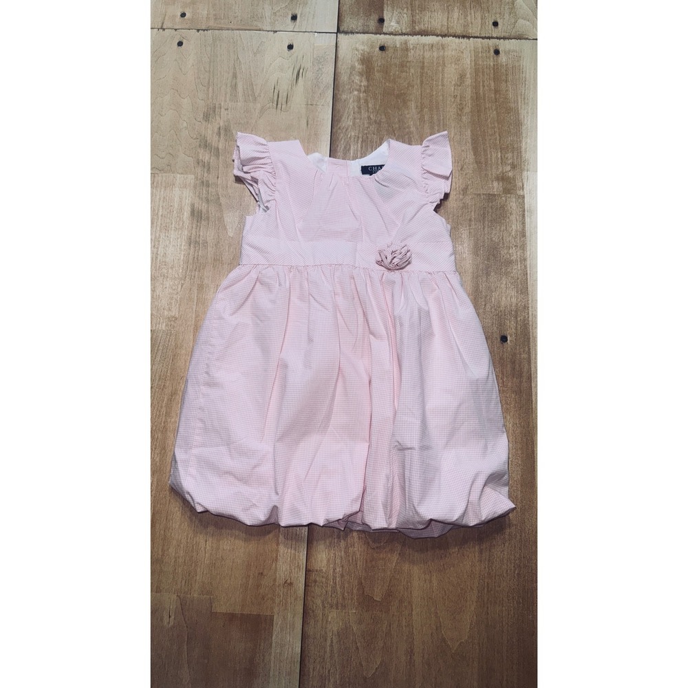 Chaps Baby Girls Pink Gingham Bubble‎ Dress Ruffle Sleeve Size 18 Months
